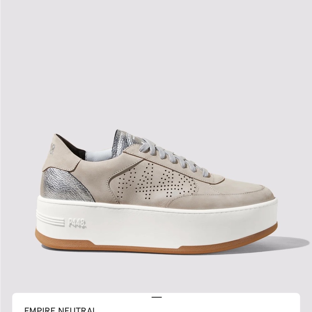 P448 Cream and Gray Low-Top Sneakers with Chunky Platform